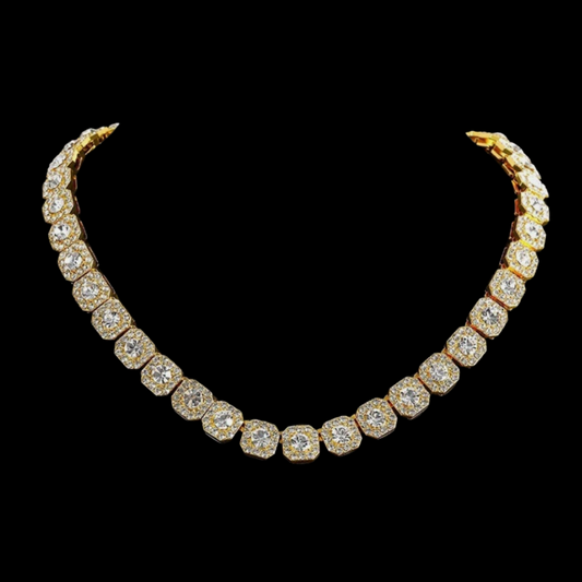 Gold necklace with diamonds on a black background