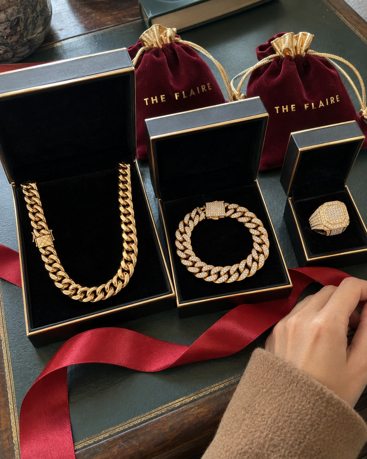 THE GOLD WARDROBE gift set — every piece in its own open gift box