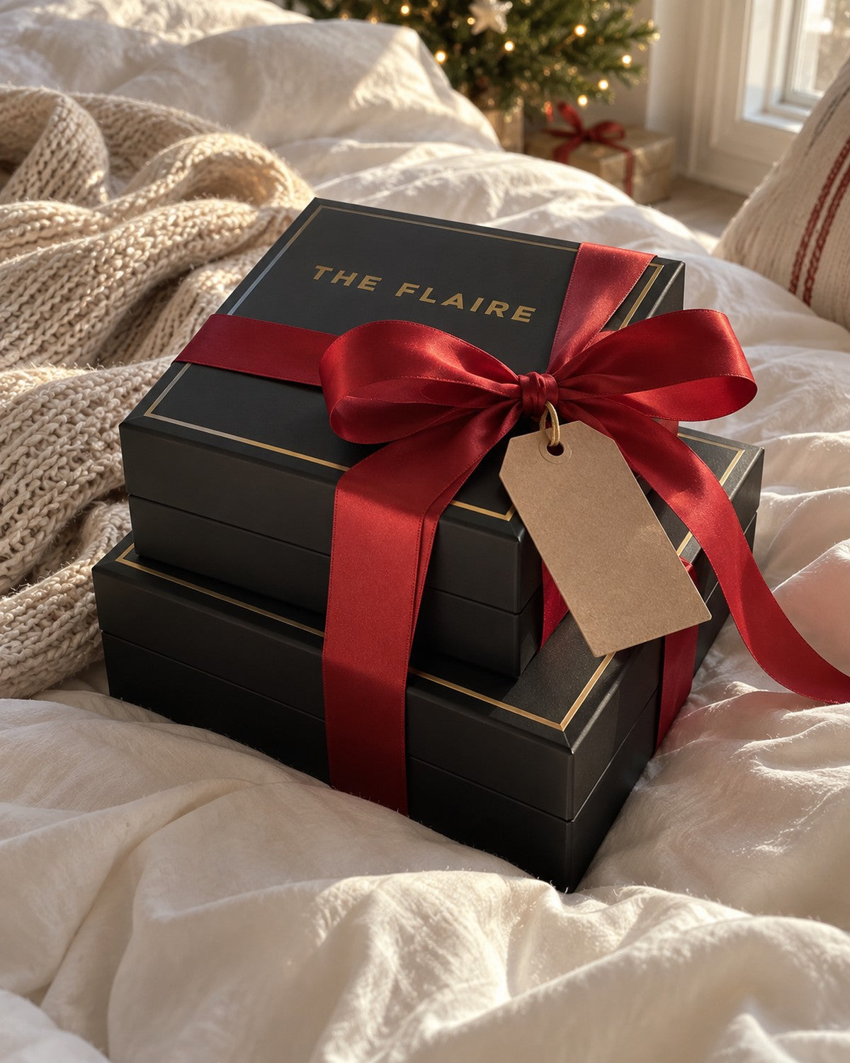 The Pearl Edit boxes tied in red ribbon, ready to give