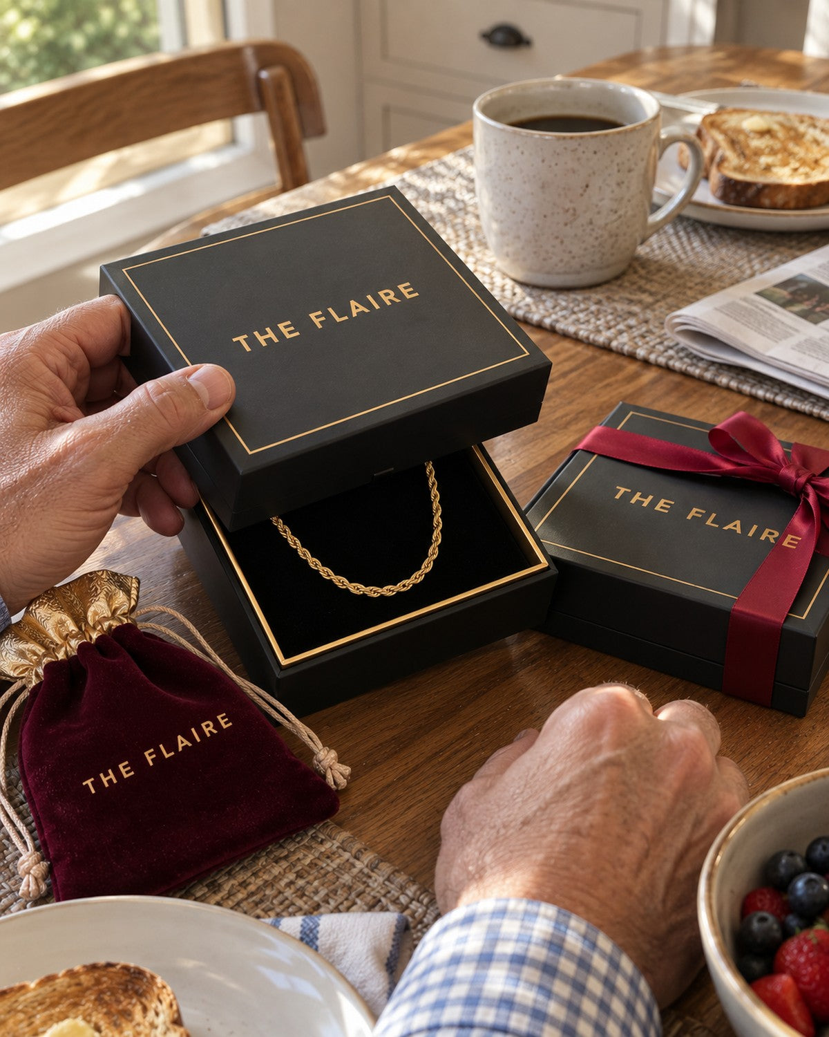 The Quiet Gold being unboxed at the breakfast table