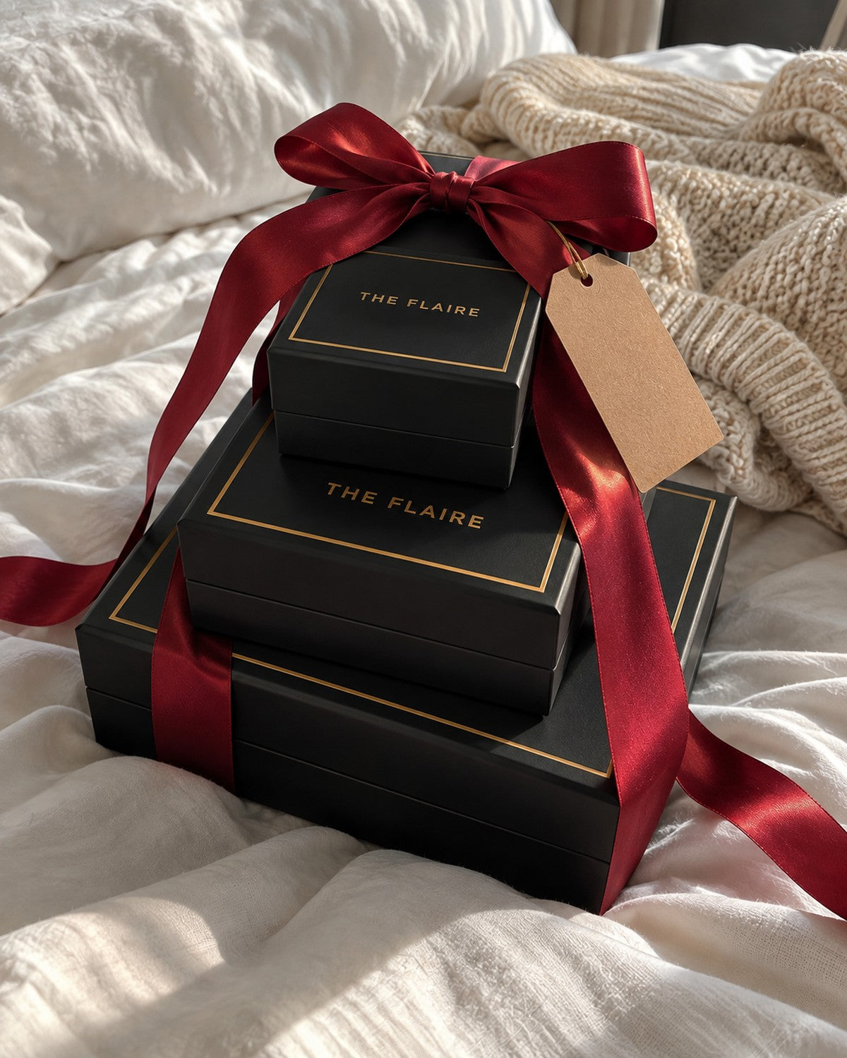 The Rose Edit boxes tied in red ribbon, ready to give