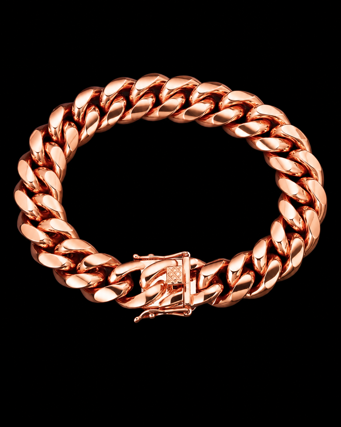 Luxor Bracelet Rose Gold — polished rose gold Miami Cuban link bracelet on black